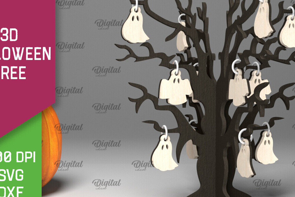 Intra απο ξύλο plywood 3mm-4mm πάχος Τρισδιάστατο σχέδιο αποκοπής με λέιζερ αποκριάτικων δέντρων Δίασταση 15x15 cm INTRAFABR-104688709