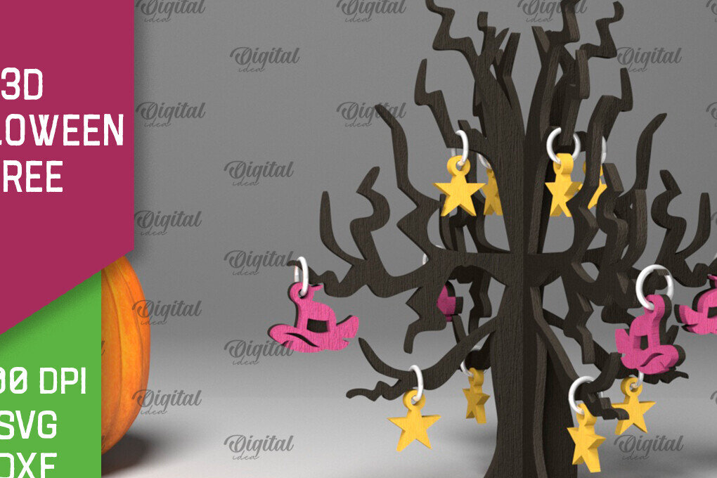 Intra απο ξύλο plywood 3mm-4mm πάχος Τρισδιάστατο σχέδιο αποκοπής με λέιζερ αποκριάτικων δέντρων Δίασταση 15x15 cm INTRAFABR-104688726