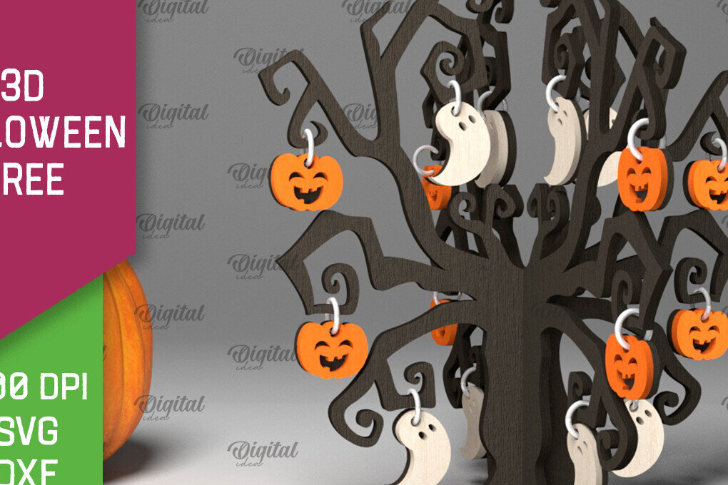 Intra απο ξύλο plywood 3mm-4mm πάχος Τρισδιάστατο σχέδιο αποκοπής με λέιζερ αποκριάτικων δέντρων Δίασταση 15x15 cm INTRAFABR-104687901