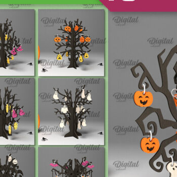 Intra απο ξύλο plywood 3mm-4mm πάχος Δέσμη κοπής με λέιζερ 3D Halloween Trees Δίασταση 15x15 cm INTRAFABR-104756296 - Image 1