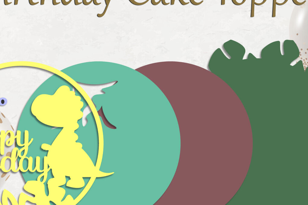 Intra απο ξύλο plywood 3mm-4mm πάχος 3d Happy Birthday Cake Topper, Dino Δίασταση 15x15 cm INTRAFABR-119667273 - Image 2