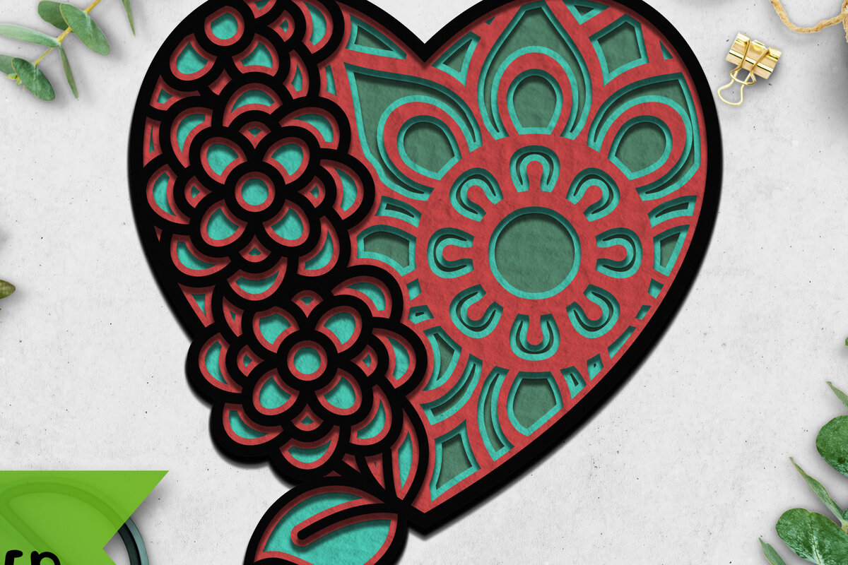 Intra απο ξύλο plywood 3mm-4mm πάχος 3D Heart Love Mandala Δίασταση 30x30 cm INTRAFABR-9485873