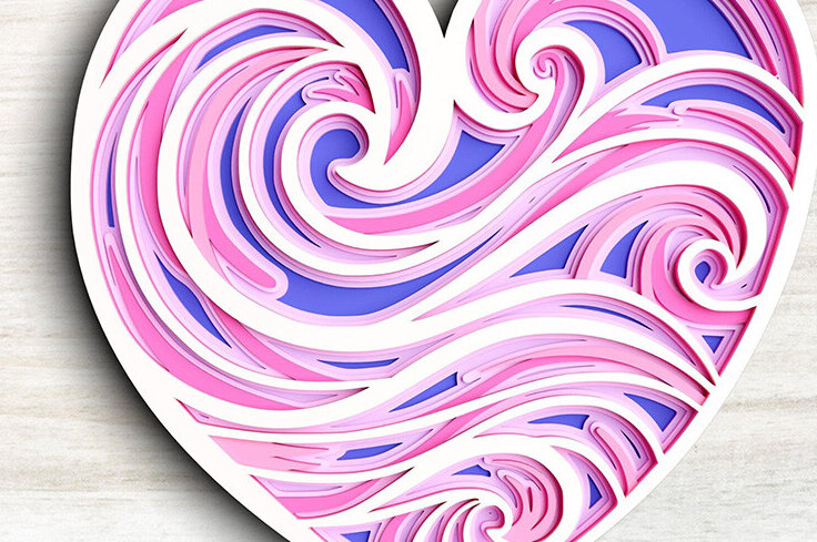 Intra απο ξύλο plywood 3mm-4mm πάχος 3D Heart 6 Layer - Ocean Δίασταση 30x30 cm INTRAFABR-101189451