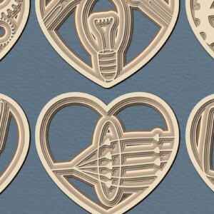 Intra απο ξύλο plywood 3mm-4mm πάχος 3D Heart with Engineering Element Δίασταση 15x15 cm INTRAFABR-35552144