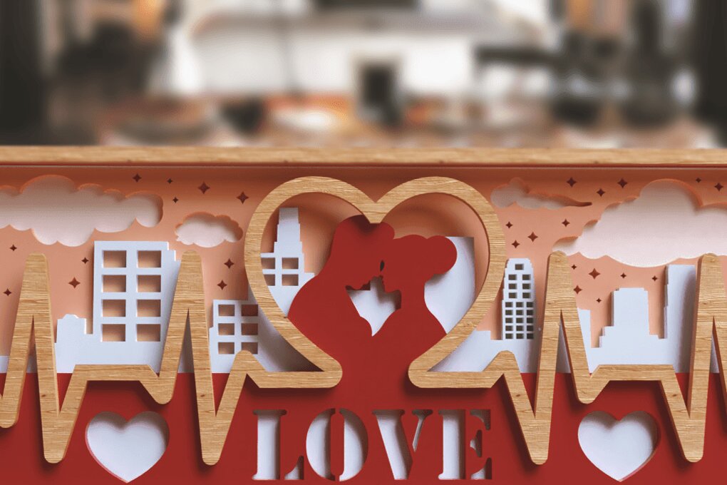 Intra απο ξύλο plywood 3mm-4mm πάχος 3D Heartbeat Couple | Επίπεδο Δίασταση 15x15 cm INTRAFABR-45945501 - Image 2