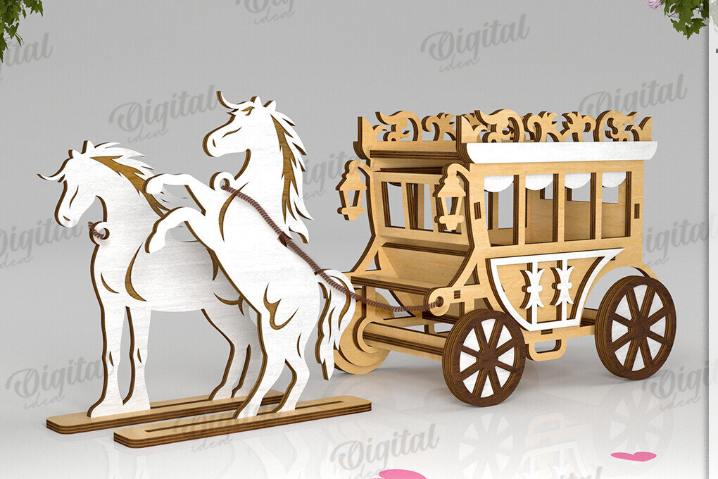 Intra απο ξύλο plywood 3mm-4mm πάχος Τρισδιάστατη άμαξα με λέιζερ Δίασταση 30x20 cm INTRAFABR-119614468