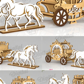 Intra απο ξύλο plywood 3mm-4mm πάχος Τρισδιάστατες άμαξες αλόγων κοπής με λέιζερ Δίασταση 30x20 cm INTRAFABR-119545649 - Image 1