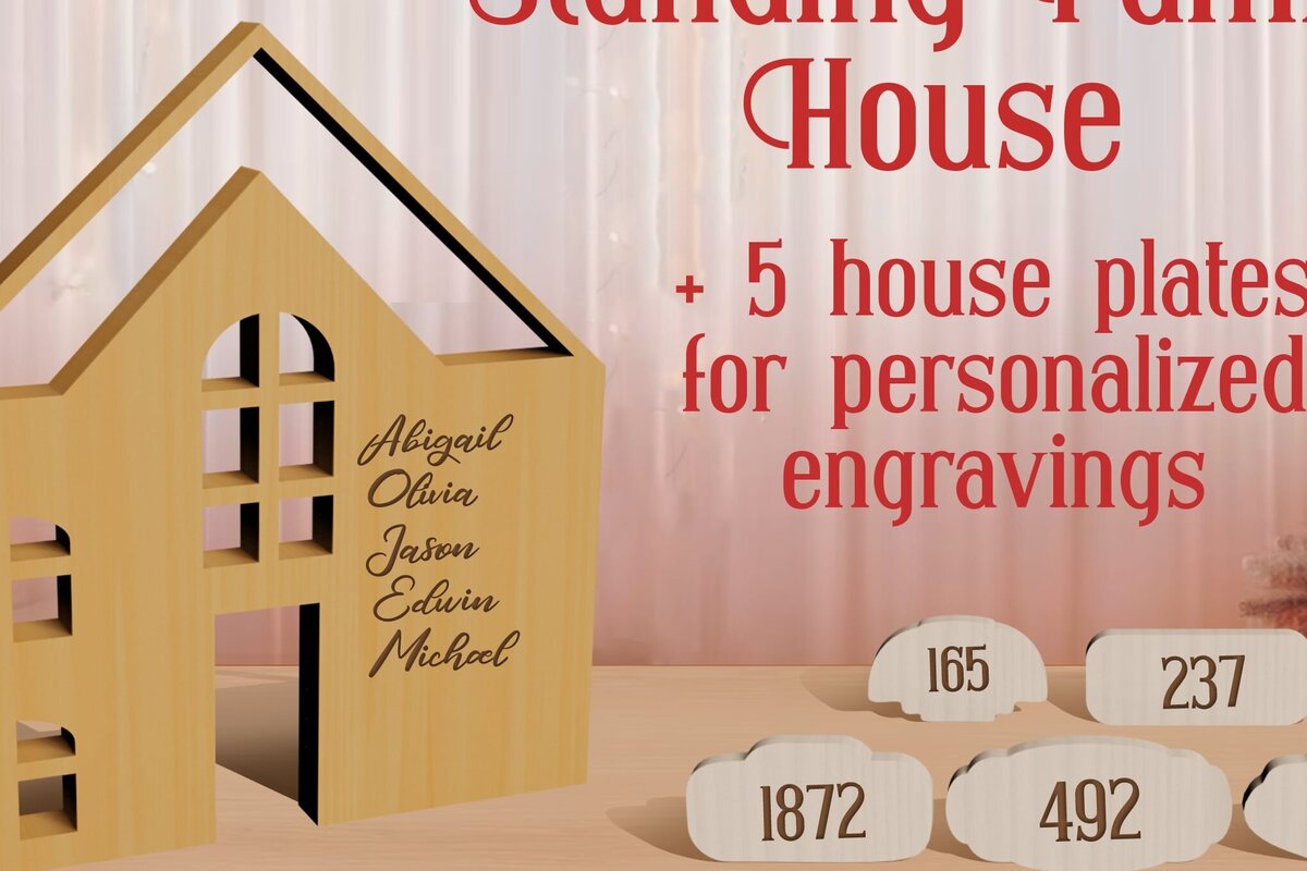 Intra απο ξύλο plywood 3mm-4mm πάχος 3D Σπίτι. Standing Family House  Δίασταση 15x15 cm INTRAFABR-80375675