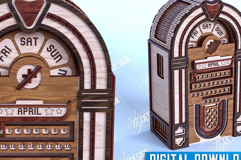 Intra απο ξύλο plywood 3mm-4mm πάχος 3D Jukebox Puzzle | Επιτραπέζιο Ημερολόγιο|CNC Δίασταση 20x20 cm INTRAFABR-117262965