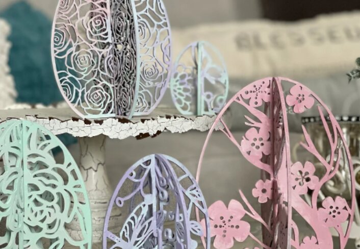 Intra απο ξύλο plywood 3mm-4mm πάχος 3D Floral αυγά κομμένα με λέιζερ Δίασταση 15x15 cm INTRAFABR-29582103 - Image 1