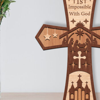 Intra απο ξύλο plywood 3mm-4mm πάχος Τρισδιάστατη πινακίδα σταυρού γέννησης με λέιζερ Δίασταση 30x20 cm INTRAFABR-111976086 - Image 1