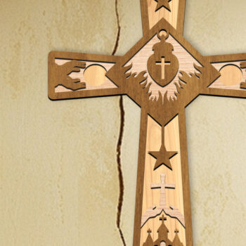 Intra απο ξύλο plywood 3mm-4mm πάχος Τρισδιάστατη πινακίδα σταυρού γέννησης με λέιζερ Δίασταση 30x20 cm INTRAFABR-112031522 - Image 1
