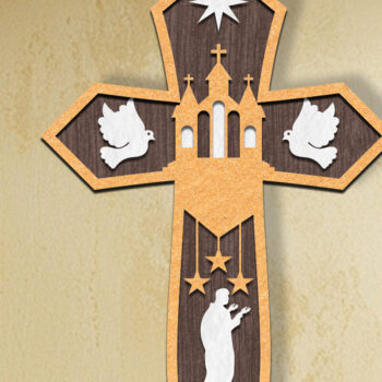 Intra απο ξύλο plywood 3mm-4mm πάχος Τρισδιάστατη πινακίδα σταυρού γέννησης με λέιζερ Δίασταση 30x20 cm INTRAFABR-112031555 - Image 1
