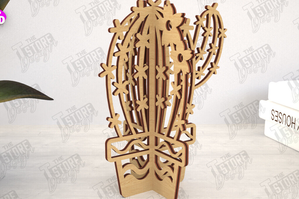 Intra απο ξύλο plywood 3mm-4mm πάχος 3D Decor | Σχήμα Κάκτου|Διακόσμηση σπιτιού Δίασταση 30x20 cm INTRAFABR-113991999 - Image 1