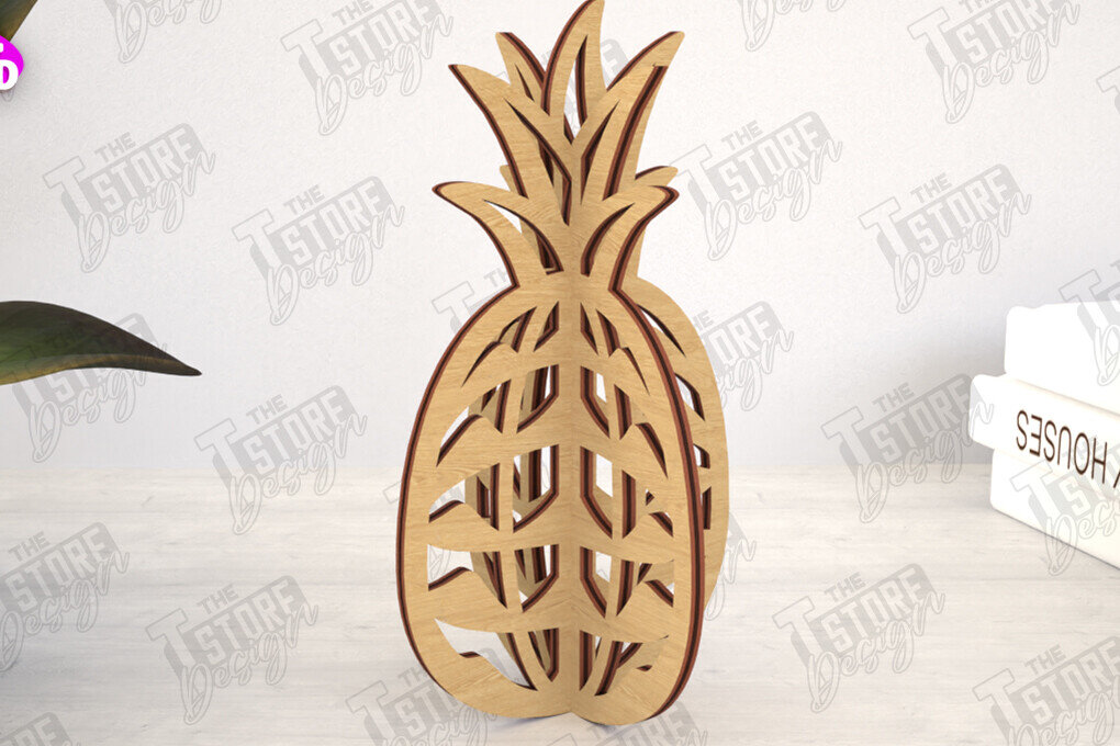 Intra απο ξύλο plywood 3mm-4mm πάχος 3D  Decor | Σχήμα ανανά | CNC Δίασταση 30x20 cm INTRAFABR-113992004 - Image 1