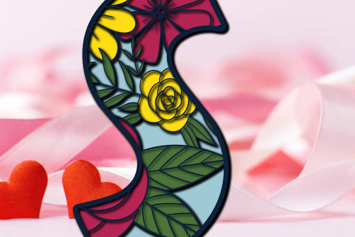 Intra απο ξύλο plywood 3mm-4mm πάχος 3d Layer Floral Alphabet S με λέιζερ Δίασταση 15x15 cm INTRAFABR-28878079