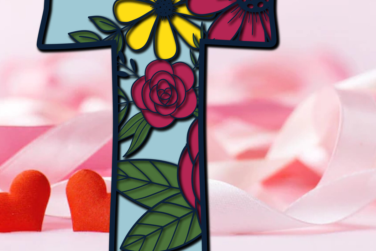 Intra απο ξύλο plywood 3mm-4mm πάχος 3d Layer Floral Alphabet T Δίασταση 15x15 cm INTRAFABR-28878435