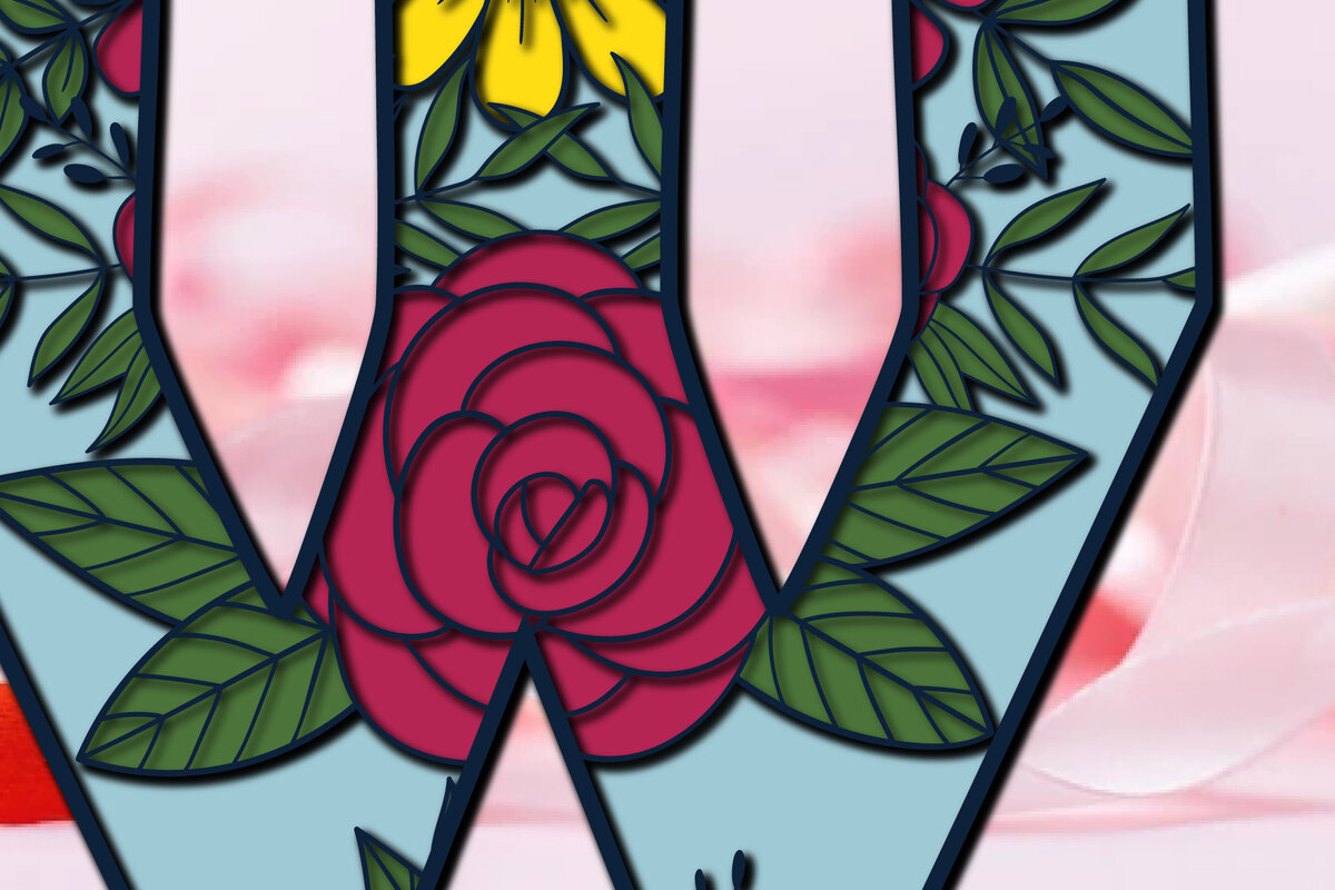 Intra απο ξύλο plywood 3mm-4mm πάχος 3d Layer Floral Alphabet W Δίασταση 15x15 cm INTRAFABR-28879682