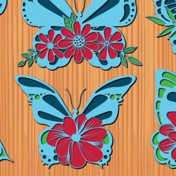 Intra απο ξύλο plywood 3mm-4mm πάχος 3D Layer Floral Butterfly Δίασταση 15x15 cm INTRAFABR-35486633 - Image 1