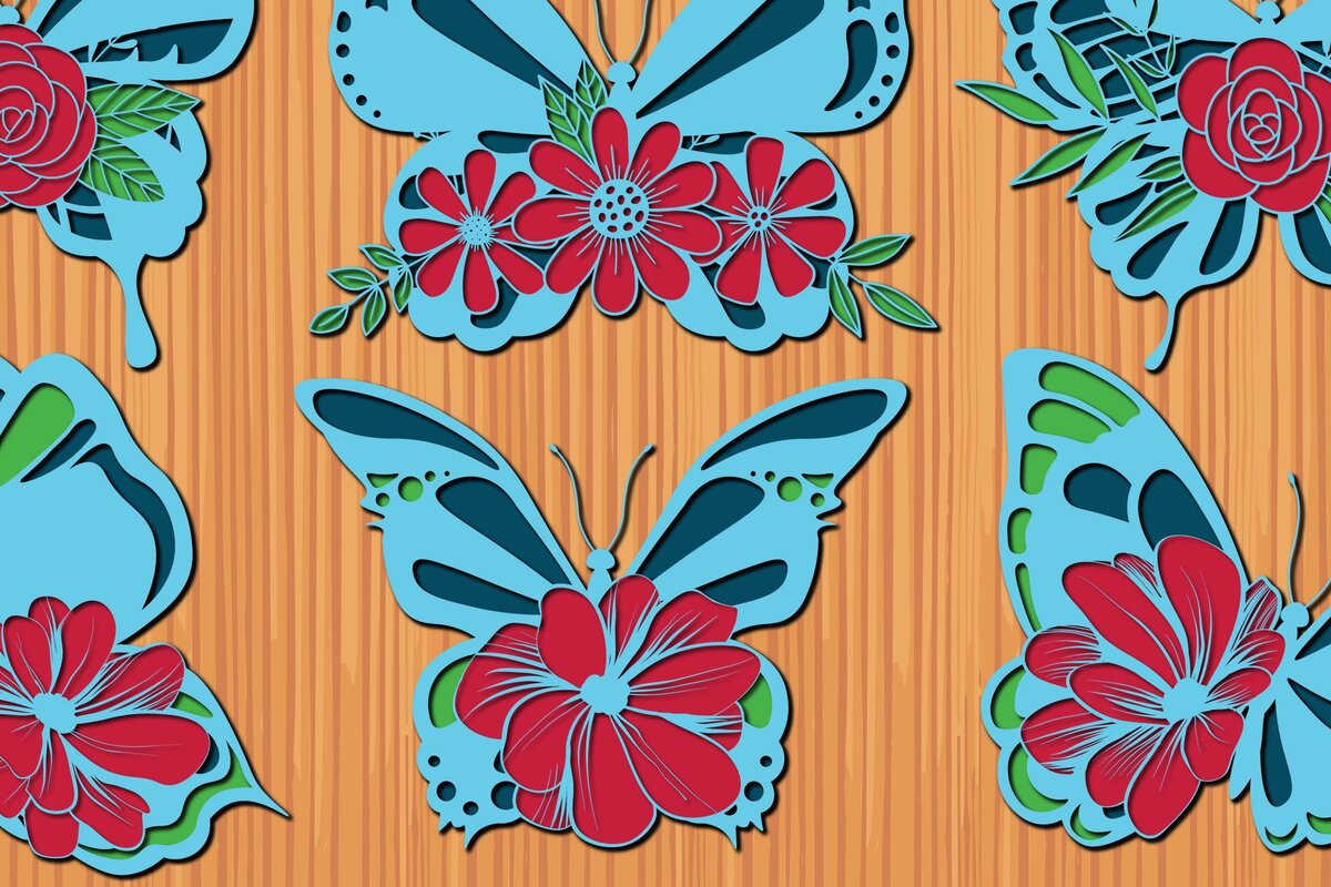 Intra απο ξύλο plywood 3mm-4mm πάχος 3D Layer Floral Butterfly Δίασταση 15x15 cm INTRAFABR-35486633