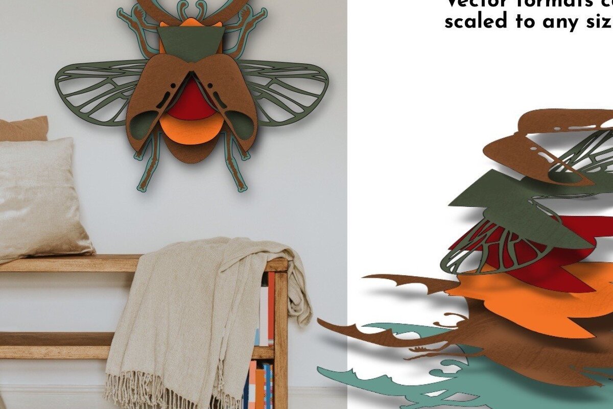 Intra απο ξύλο plywood 3mm-4mm πάχος 3D Layered Beetle , Έντομο Τέχνη Δίασταση 15x15 cm INTRAFABR-35708703