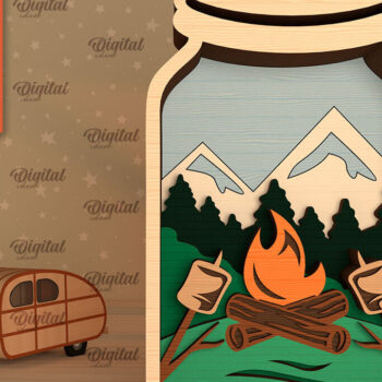 Intra απο ξύλο plywood 3mm-4mm πάχος με 3D Layered Scene Camping Δίασταση 30x20 cm INTRAFABR-95174335 - Image 1