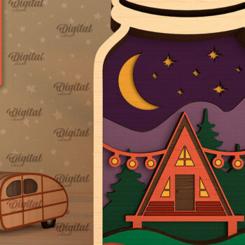 Intra απο ξύλο plywood 3mm-4mm πάχος με 3D Layered Scene Camping Δίασταση 30x20 cm INTRAFABR-95174360 - Image 1