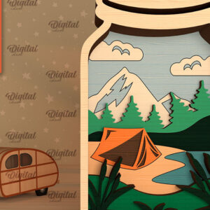 Intra απο ξύλο plywood 3mm-4mm πάχος με 3D Layered Scene Camping Δίασταση 30x20 cm INTRAFABR-95174396