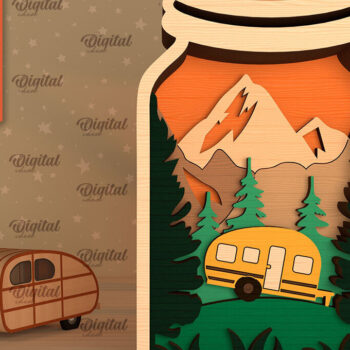 Intra απο ξύλο plywood 3mm-4mm πάχος με 3D Layered Scene Camping Δίασταση 30x20 cm INTRAFABR-95174286 - Image 1