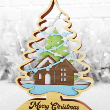 Intra απο ξύλο plywood 3mm-4mm πάχος Χριστουγεννιάτικο δέντρο με 3D στρώματα | Διακοπές |CNC Δίασταση 15x15 cm INTRAFABR-105596611 - Image 1