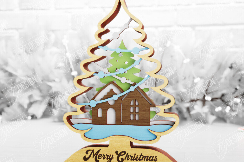 Intra απο ξύλο plywood 3mm-4mm πάχος Χριστουγεννιάτικο δέντρο με 3D στρώματα | Διακοπές |CNC Δίασταση 15x15 cm INTRAFABR-105596611