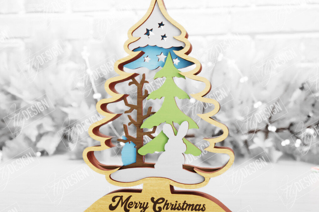 Intra απο ξύλο plywood 3mm-4mm πάχος Χριστουγεννιάτικο δέντρο με 3D στρώματα | Διακοπές |CNC Δίασταση 15x15 cm INTRAFABR-105596643