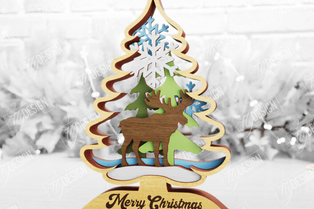 Intra απο ξύλο plywood 3mm-4mm πάχος Χριστουγεννιάτικο δέντρο με 3D στρώματα | Διακοπές |CNC Δίασταση 15x15 cm INTRAFABR-105596667