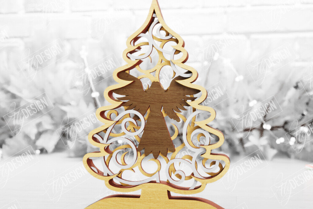 Intra απο ξύλο plywood 3mm-4mm πάχος Χριστουγεννιάτικο δέντρο με 3D στρώματα | Διακοπές |CNC Δίασταση 15x15 cm INTRAFABR-105596741