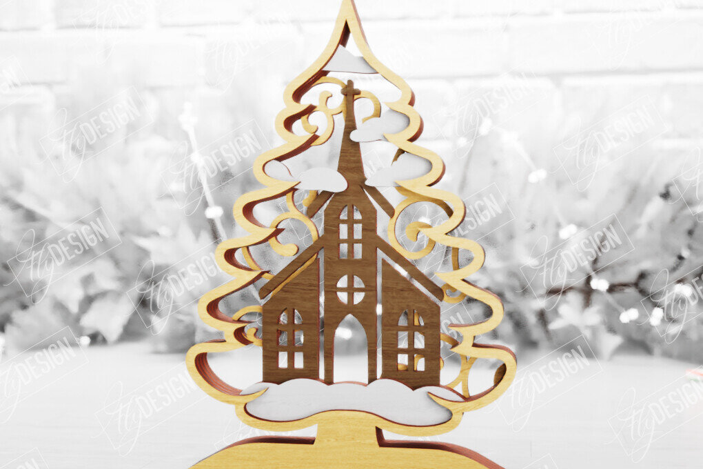 Intra απο ξύλο plywood 3mm-4mm πάχος Χριστουγεννιάτικο δέντρο με 3D στρώματα | Διακοπές |CNC Δίασταση 15x15 cm INTRAFABR-105596770