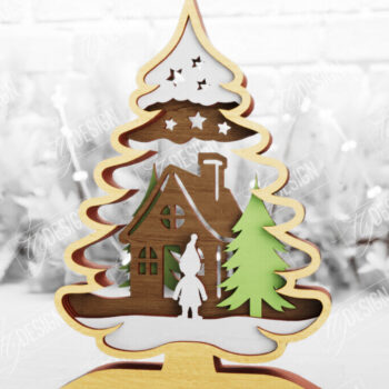 Intra απο ξύλο plywood 3mm-4mm πάχος Χριστουγεννιάτικο δέντρο με 3D στρώματα | Διακοπές |CNC Δίασταση 15x15 cm INTRAFABR-105596794 - Image 1