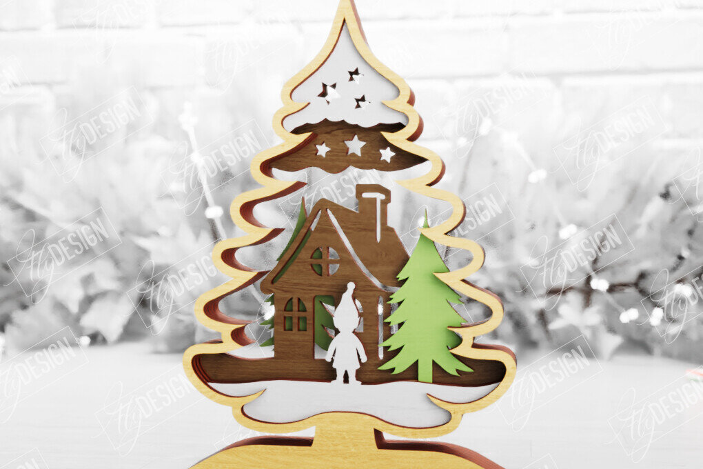 Intra απο ξύλο plywood 3mm-4mm πάχος Χριστουγεννιάτικο δέντρο με 3D στρώματα | Διακοπές |CNC Δίασταση 15x15 cm INTRAFABR-105596794