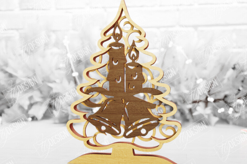 Intra απο ξύλο plywood 3mm-4mm πάχος Χριστουγεννιάτικο δέντρο με 3D στρώματα | Διακοπές |CNC Δίασταση 15x15 cm INTRAFABR-105596814