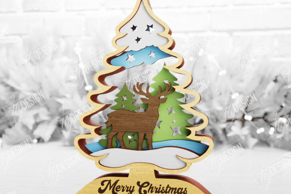 Intra απο ξύλο plywood 3mm-4mm πάχος Χριστουγεννιάτικο δέντρο με 3D στρώματα | Διακοπές |CNC Δίασταση 15x15 cm INTRAFABR-105596591