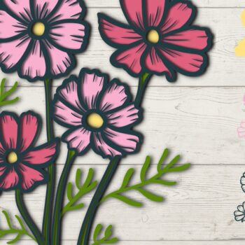 Intra απο ξύλο plywood 3mm-4mm πάχος Τρισδιάστατα λουλούδια Cosmos με στρώματα Δίασταση 30x20 cm INTRAFABR-67844269 - Image 1