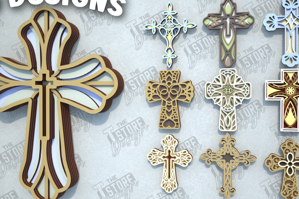 Intra απο ξύλο plywood 3mm-4mm πάχος Δέσμη 3D Layered Cross | Χριστιανικό σημάδι Δίασταση 30x20 cm INTRAFABR-108318431