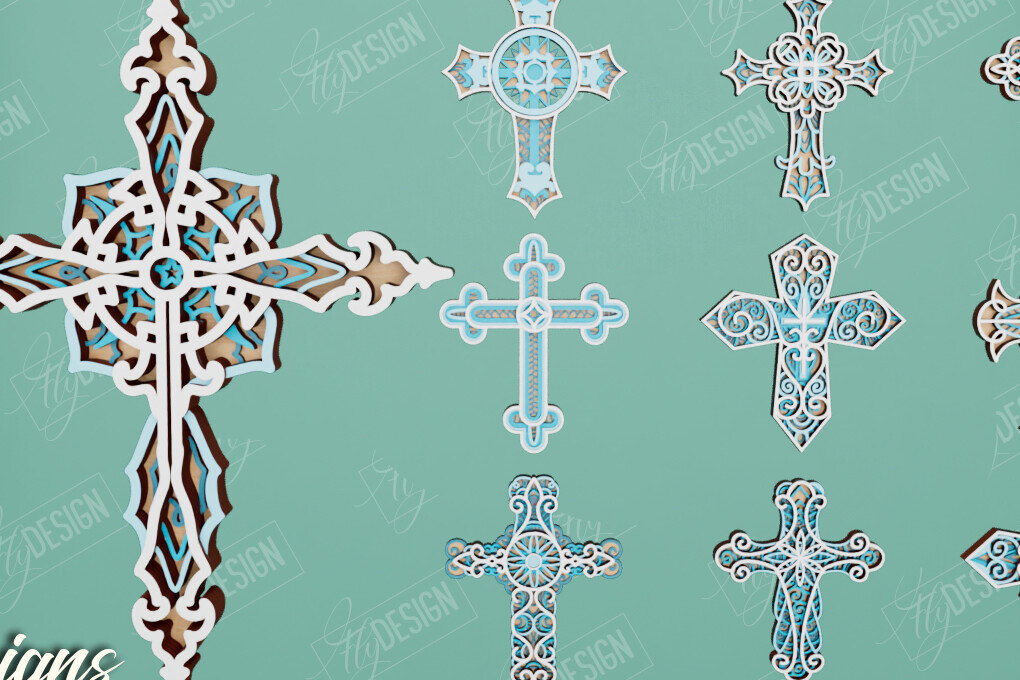 Intra απο ξύλο plywood 3mm-4mm πάχος Δέσμη 3D Layered Cross | Θρησκευτικό σημάδι Δίασταση 30x20 cm INTRAFABR-110184754