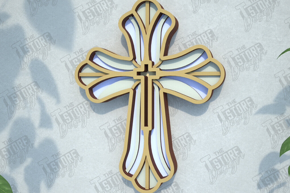 Intra απο ξύλο plywood 3mm-4mm πάχος 3D Layered Cross | Χριστιανικό σύμβολο |CNC Δίασταση 30x20 cm INTRAFABR-108318285