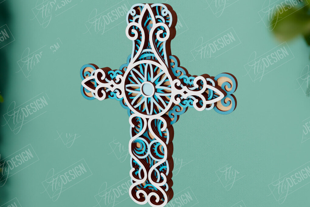 Intra απο ξύλο plywood 3mm-4mm πάχος 3D Layered Cross | Χριστιανικό σύμβολο |CNC Δίασταση 30x20 cm INTRAFABR-110184239