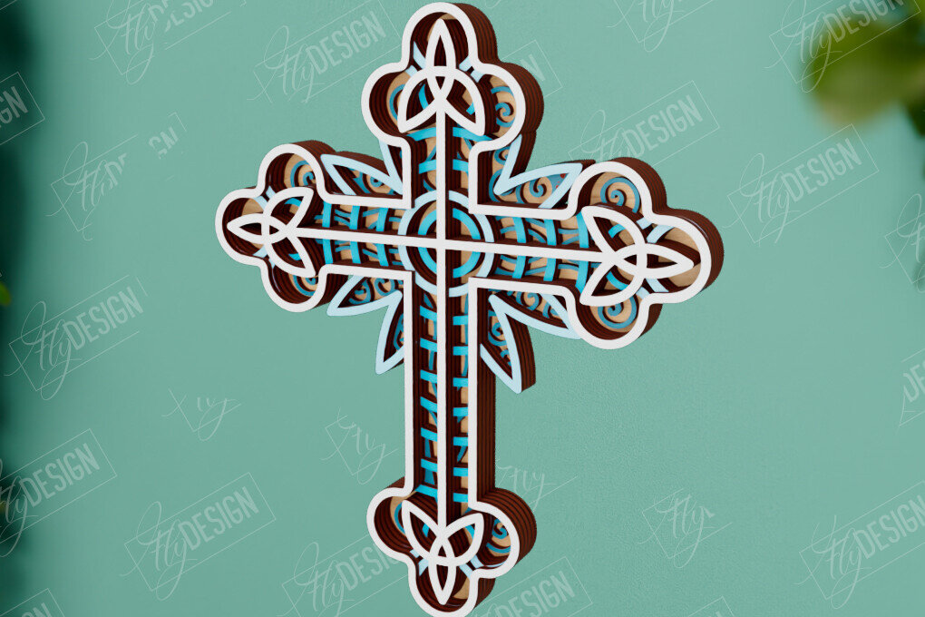 Intra απο ξύλο plywood 3mm-4mm πάχος 3D Layered Cross | Χριστιανικό σύμβολο |CNC Δίασταση 30x20 cm INTRAFABR-110184438 - Image 1