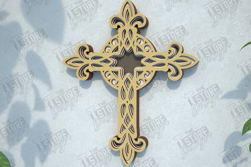 Intra απο ξύλο plywood 3mm-4mm πάχος 3D Layered Cross | Χριστιανικό σύμβολο |CNC Δίασταση 30x20 cm INTRAFABR-108317963