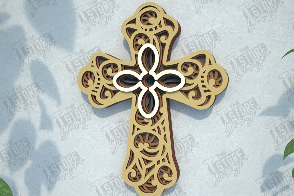 Intra απο ξύλο plywood 3mm-4mm πάχος 3D Layered Cross | Χριστιανικό σύμβολο |CNC Δίασταση 30x20 cm INTRAFABR-108318029