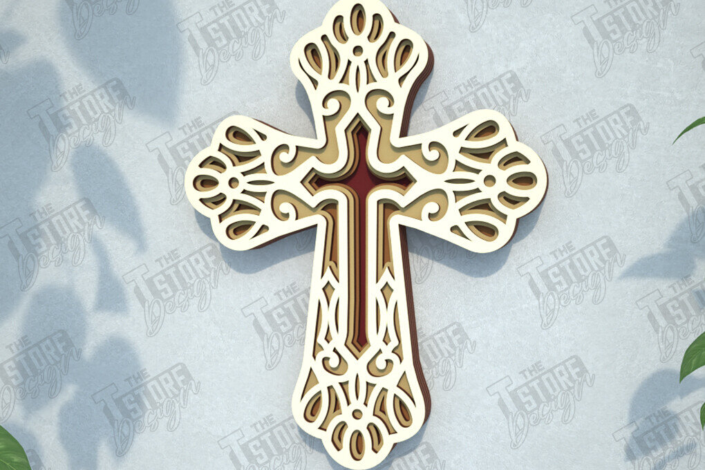Intra απο ξύλο plywood 3mm-4mm πάχος 3D Layered Cross | Χριστιανικό σύμβολο |CNC Δίασταση 30x20 cm INTRAFABR-108317909