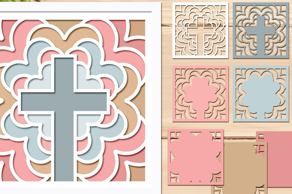 Intra απο ξύλο plywood 3mm-4mm πάχος 3D Layered Cross , Mandala Papercut Δίασταση 8x8 cm INTRAFABR-69496581