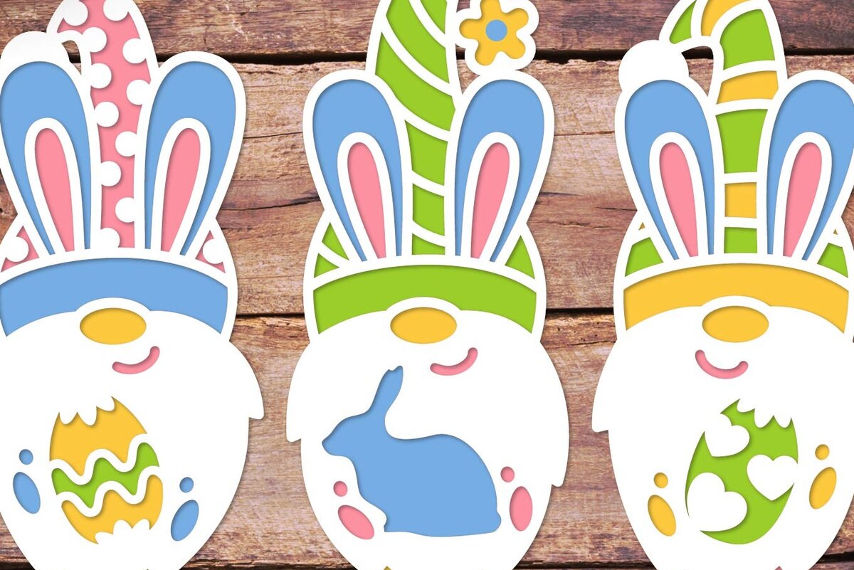 Intra απο ξύλο plywood 3mm-4mm πάχος 3d Layered Easter Gnome, Bunny Gnome Δίασταση 40x40 cm INTRAFABR-60677923